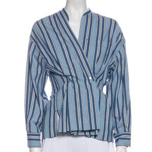 Isabel Marant Blue Striped Long Sleeve V-Neck Blouse